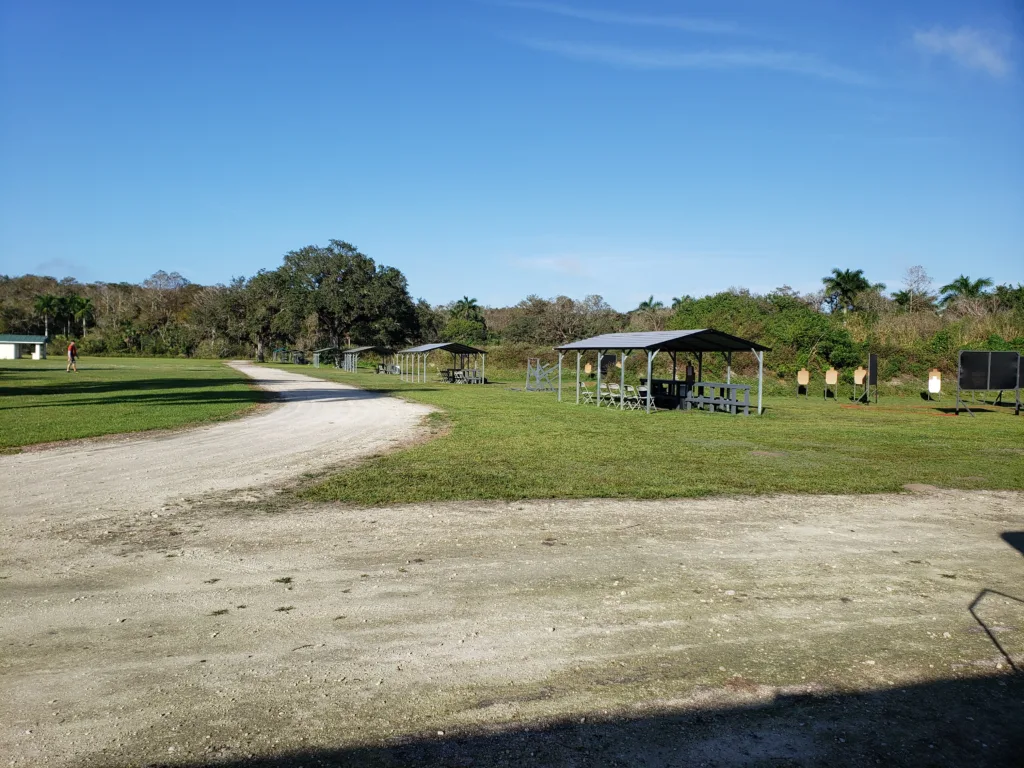 Shooting bays with covered tables