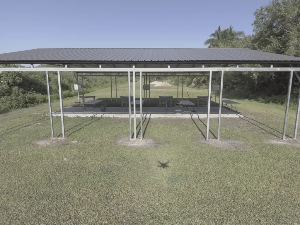 Covered rifle benches on the 200-yard range